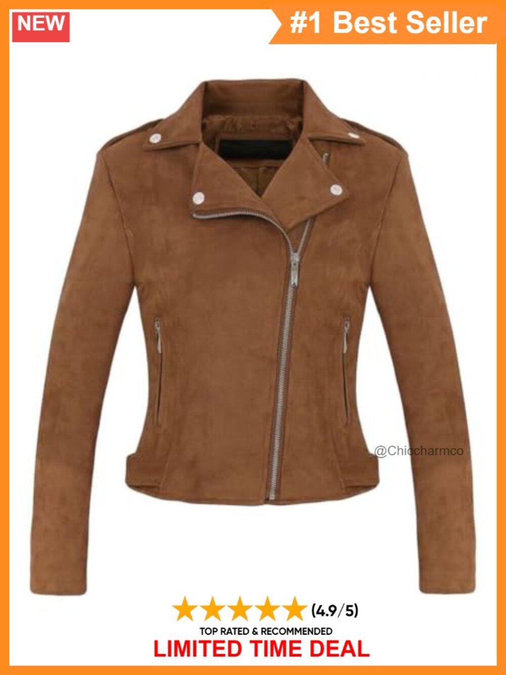 Faux Suede Leather Moto Biker Jacket Long Sleeve Asymmetrical Zip